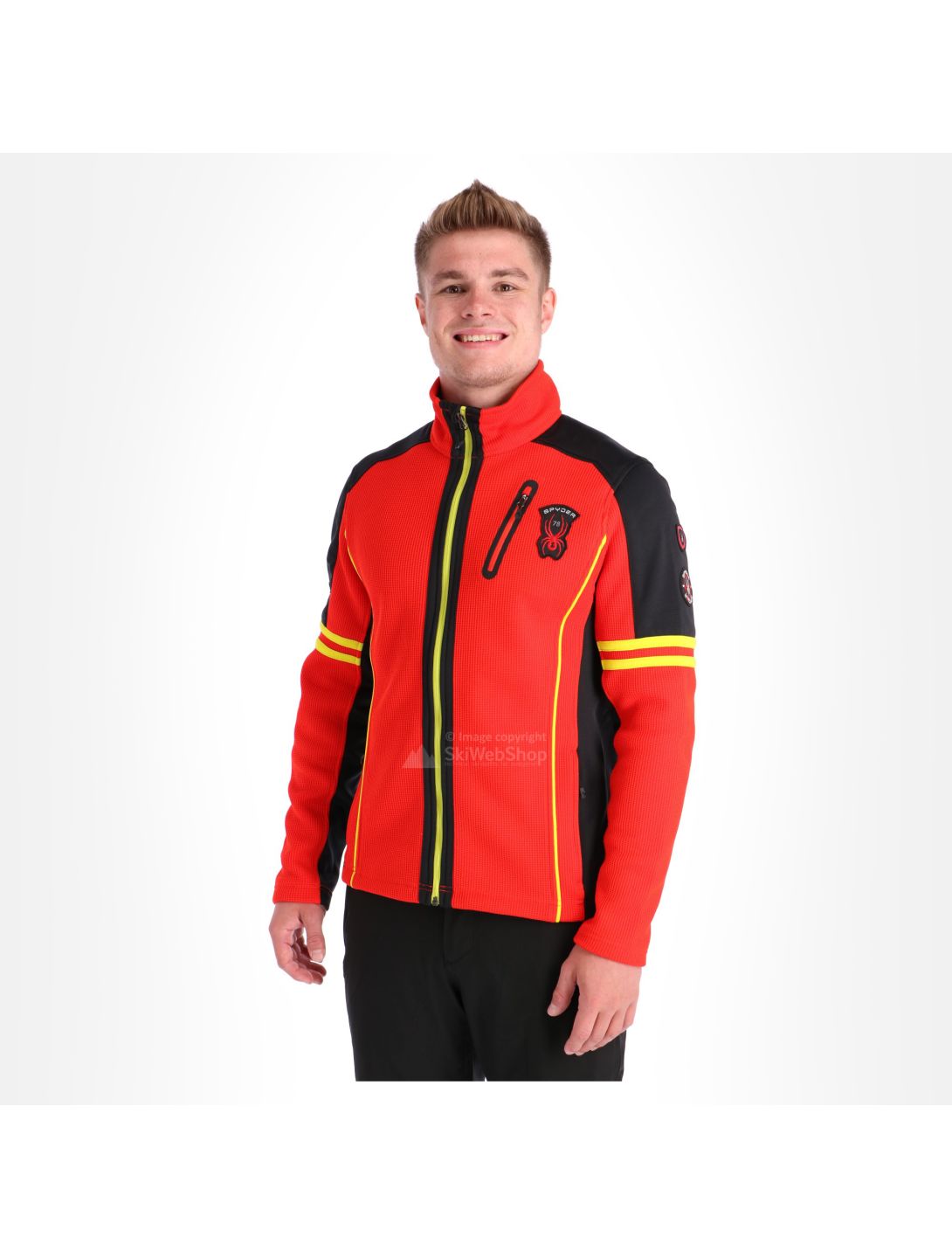 Spyder, Wengen full zip stryke, bluza, mężczyźni, volcano czerwony/czarny/acid żółty