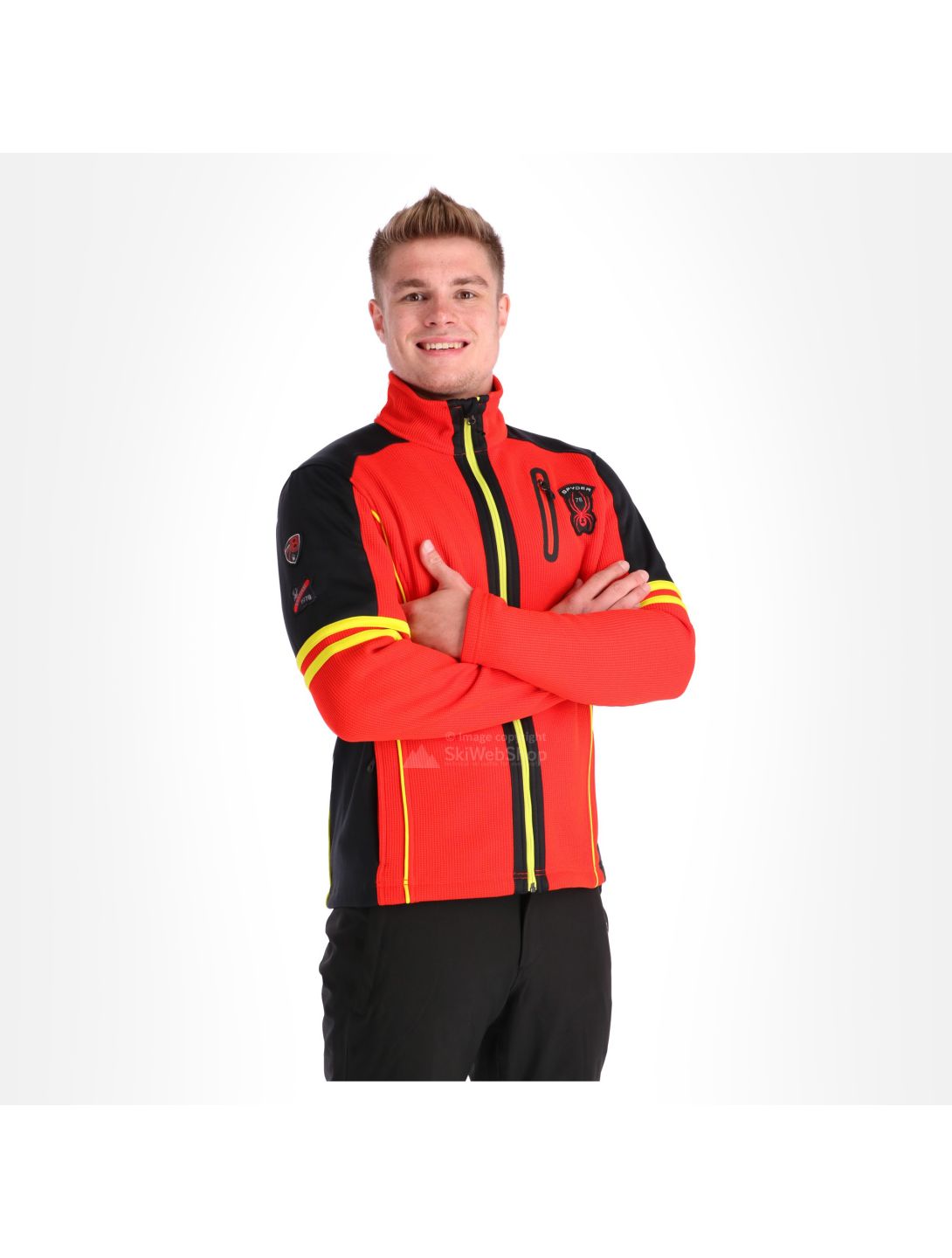 Spyder, Wengen full zip stryke, bluza, mężczyźni, volcano czerwony/czarny/acid żółty