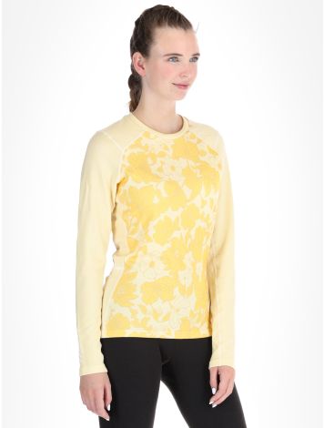 Helly Hansen, W Lifa Merino Midweight Graphics Crew koszulka termoaktywna kobiety Yellow Cream Floral AOP żółty