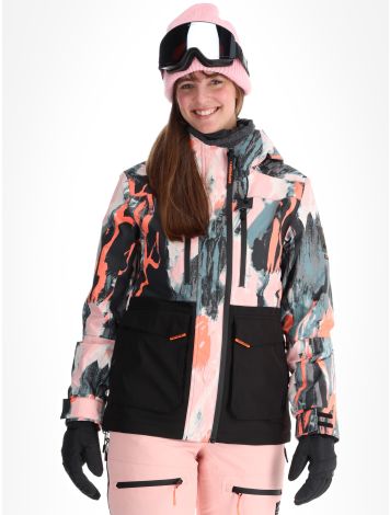 Superdry, Ultimate Freestyle Ski Jacket kurtka narciarska kobiety New Brush Stroke AOP czarny, multicolor, pomarańczowy